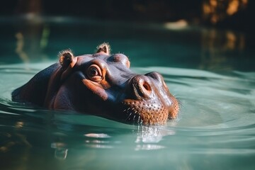 Fototapeta premium Hippopotamus in the water at sunset
