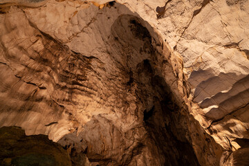  Old cave, (Shpella e Pellumbasit) near the city of Tirana, inside cave, stalactite
