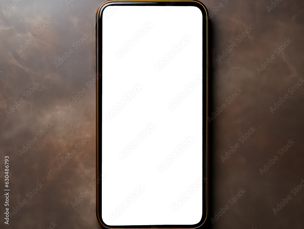Poster smartphone with blank screen on brown background. mockup for design. generative ai