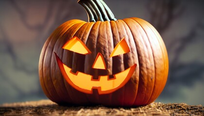 Halloween pumpkin on a wooden table, halloween background, Generative AI