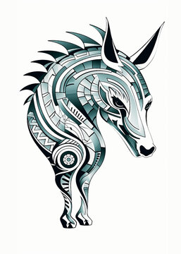 Dragon Wolf Rhinoceros Dinosaur Mandala Style Tattoo Stamp Print Logo Prehistoric Fantastic