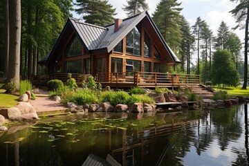 Obraz premium Housing idea: Purchasing an additional residence for leisure purposes, such as a vacation home or a summer house.