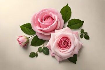 pink roses on a wooden background   generated by AI technology 