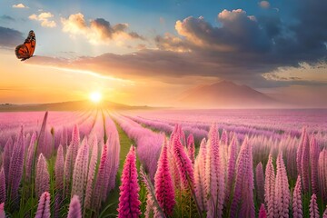 lavender field at sunset   generated by AI technology 