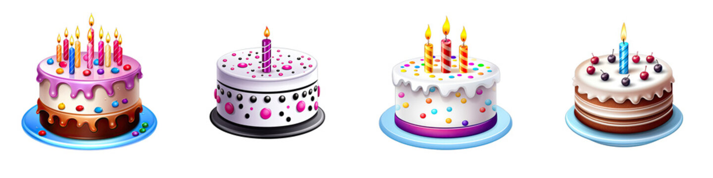 Birthday cake clipart collection, vector, icons isolated on transparent background