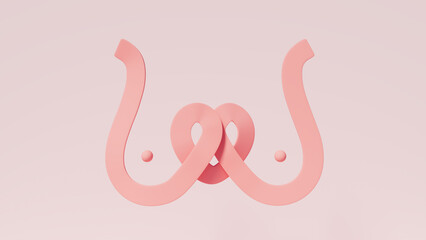 3d illustration of breast shaped ribbon with a heart in the middle, breast cancer fight theme