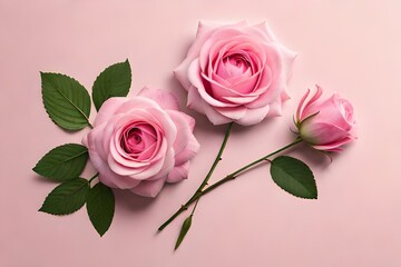 pink roses on a wooden background   generated by AI technology 