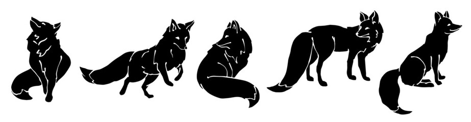 Set of fox silhouettes.Vector graphics.