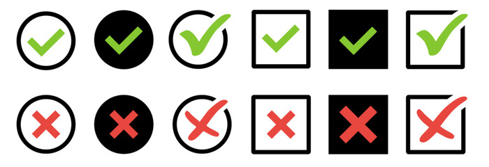 checkmark and X mark icon. check and uncheck icon vector. validation icon vector. for apps and websites.	
