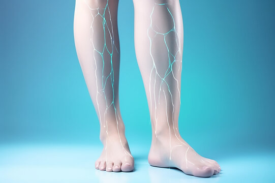 Endovenous laser surgery on a woman's leg. Medical surgery of varicose veins of female legs.
