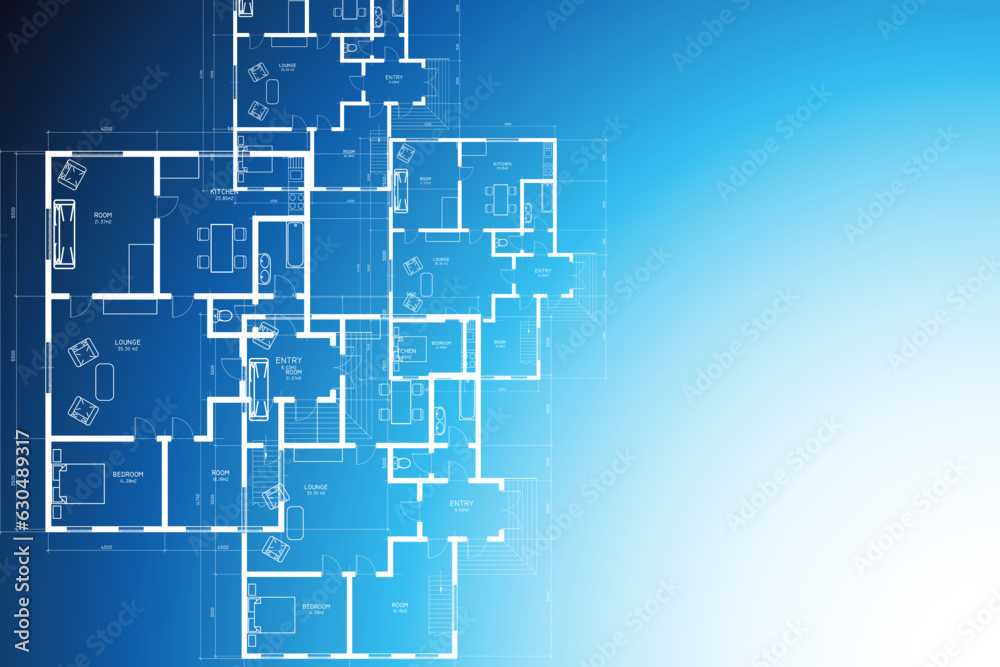 Wall mural architectural background. building construct plan. interior design sketch draw. home floor architect