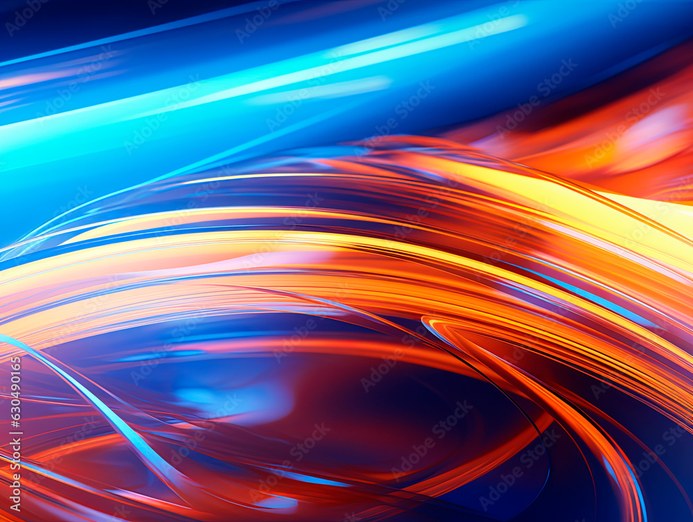 Poster abstract background with smooth lines in blue, orange and red colors. Generative AI