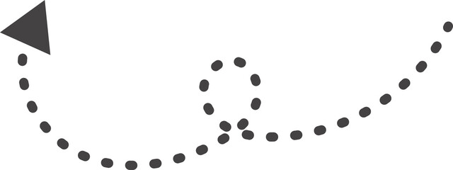Curved hand drawn dotted arrow. Doodle outline black stroke. Simple cartoon swirl scribble © Chorna_L