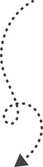 Curved hand drawn dotted arrow. Doodle outline black stroke. Simple cartoon swirl scribble