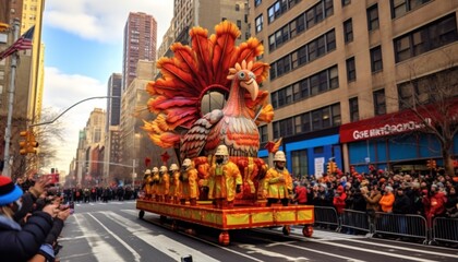 Turkey float in the city with pilgrim marchers and spectators