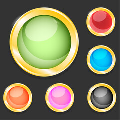 Glossy gold round glass buttons set