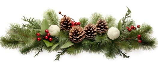Merry Christmas greeting with green spruce branches.