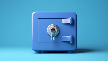 Closed metallic safe box isolated on blue background