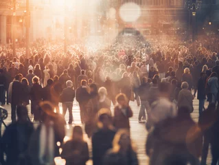 Fototapeten AI generated image of blurred crowd of people  © jaafar