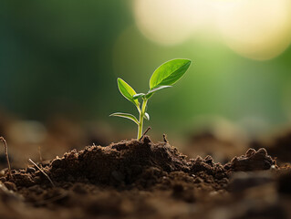 Young Plant Growing In Sunlight, green world and earth day concept