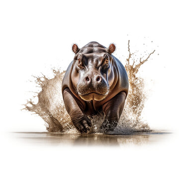 Hippopotamus (Hippopotamus amphibius) emerging from water, isolated on a transparent background made with AI generative technology