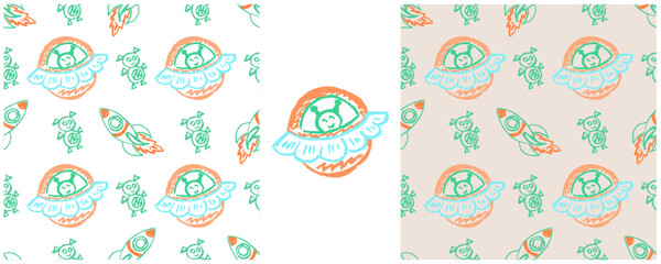 Set drawings with wax crayons. Print for cloth design, textile, fabric, wallpaper, wrapping paper