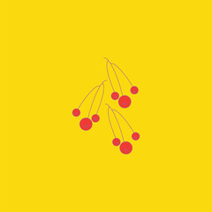 Red berries poster on yellow background, vector