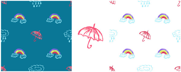 Set drawings with wax crayons. Print for cloth design, textile, fabric, wallpaper, wrapping paper