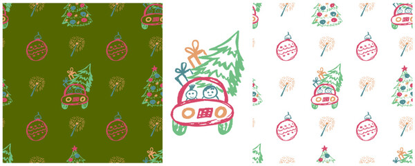 Set drawings with wax crayons. Print for cloth design, textile, fabric, wallpaper, wrapping paper