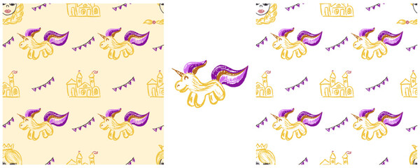 Set drawings with wax crayons. Print for cloth design, textile, fabric, wallpaper, wrapping paper