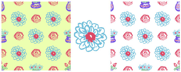 Set drawings with wax crayons. Print for cloth design, textile, fabric, wallpaper, wrapping paper