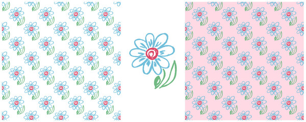 Set drawings with wax crayons. Print for cloth design, textile, fabric, wallpaper, wrapping paper