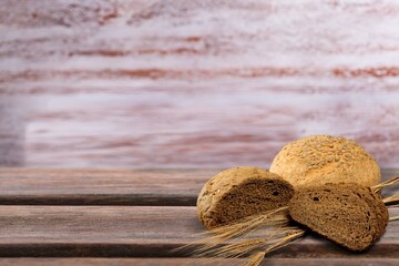 Fototapeta na wymiar sweet soft fresh bread bakery on desk