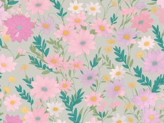 Seamless Patterns of Embroidered Wild  Flowers - AI Generative