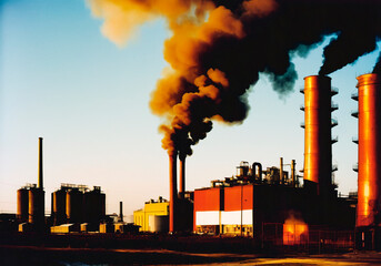 Factory polluting the environment, ecology concept