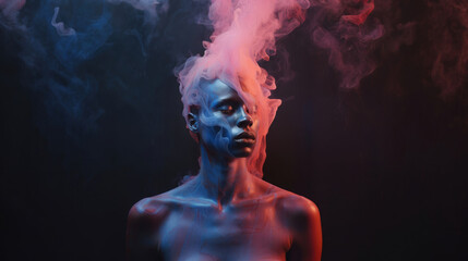 Artful portrait of a man wrapped in smoke
