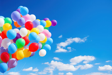 Fototapeta na wymiar rainbow of balloons in a clear blue sky