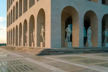 Zelfklevend Fotobehang Palazzo della Civiltà Italiana building, Fascist monument built in neoclassical style in Rome, Italy © TambolyPhotodesign