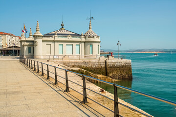 Naklejka premium Palacete del Embarcadero on the waterfront in Santander with blue sky, Spain