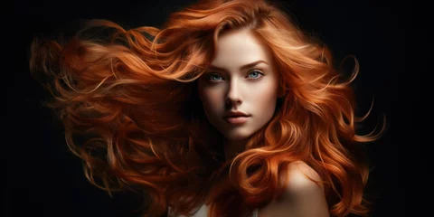 Foto auf Acrylglas Schönheitssalon Glossy wavy beautiful hair. Young woman with healthy long red hair