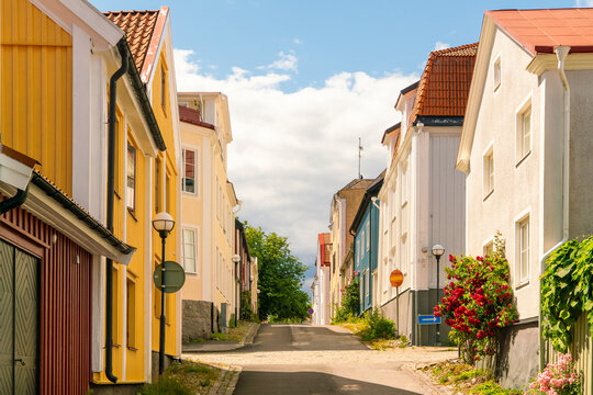 Historic wooden houses in the old city of V&auml;stervik, Sweden