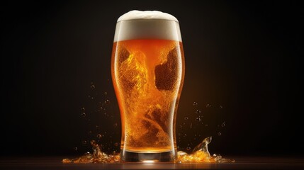 A beer glass is filled to the brim with golden liquid. Generative AI