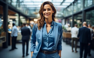 Female executive standing in front of the office group