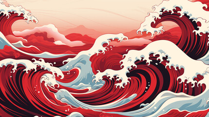 Japan wave oriental design seamless background illustration made with AI generative technology