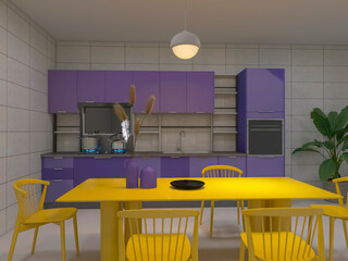 Kitchen interior design 3d render, 3d illustration