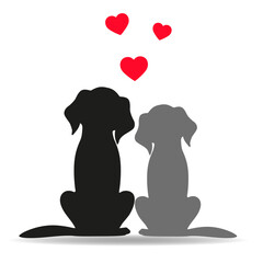 Animal love illustration.Two black dogs with a heart on a white background