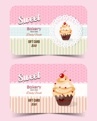 Sweet bakery cupcake gift card in vector