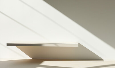 White wall with shadows and shelf, bench or pedestal. Ai generation