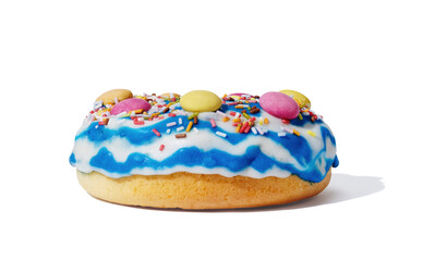 Donut with glaze on pink pastel background