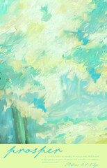 Impressionistic Aqua Light & Uplifting Summer Trees on the Hillside  w/ Bible vs. Psalms 1:1-3, Prosper- Digital Painting/Illustration/Art/Artwork Background or Backdrop,